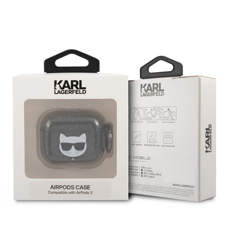 Karl Lagerfeld TPU Choupette Glitter Case for Apple Airpods 3 - Black