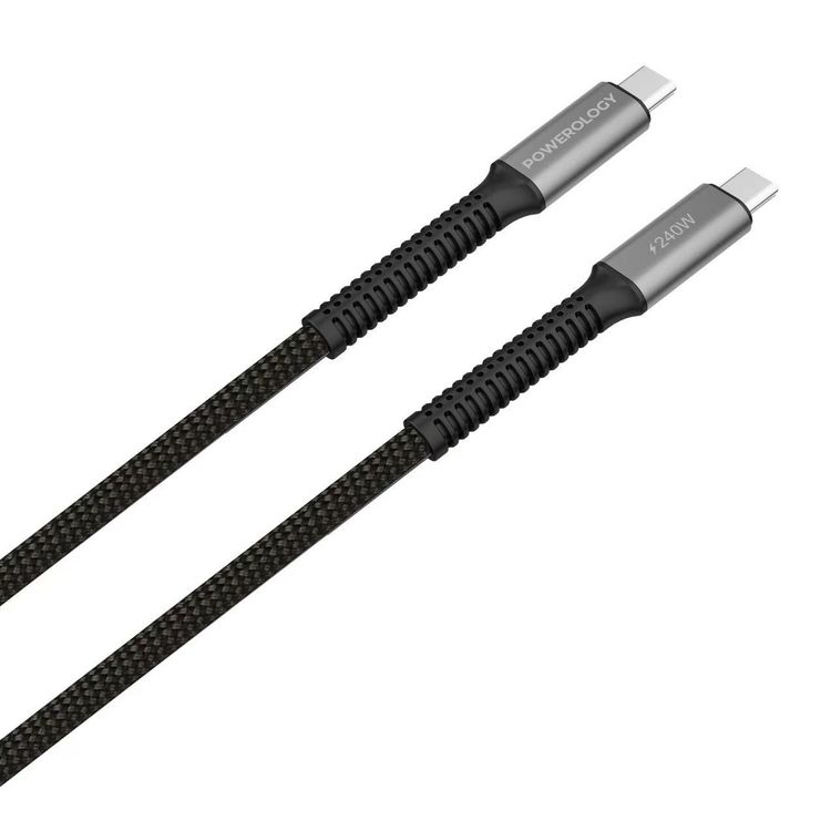 Powerology USB4 Braided USB-C to USB-C Cable, PD 240W, E-Marker Optimized Power Flow, 40Gbps Data Transfer, 1.5m Cable, Up to 8k Video Output, Powerful Laptop Charging, Aluminum Alloy Shell, High-Speed Charging Cable - Black