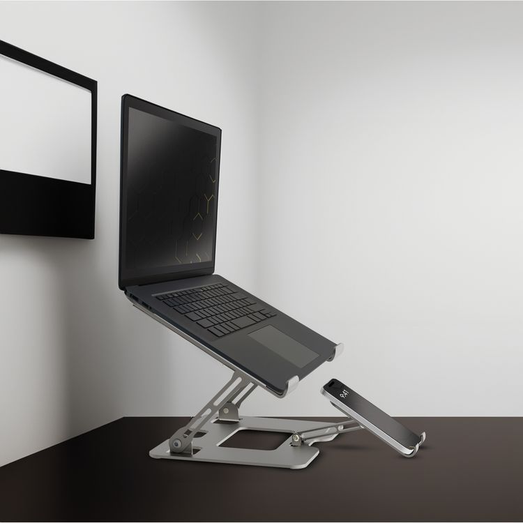 Porodo Smart Folding Multi-Device Stand with Phone Holder, Carbon Steel & Silicone Rubber Material, 10-17" Devices Compatible, Adjustable Height & Angle, Folding Design, Non-Slip & Secure - Silver