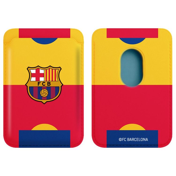 حامل بطاقات مغناطيسي من FCB مصنوع من جلد صناعي فاخر، وفتحة بطاقة واحدة، رفيع للغاية وخفيف الوزن، متوافق مع الهواتف الذكية مع مغناطيس مدمج - أصفر/بورجوندي