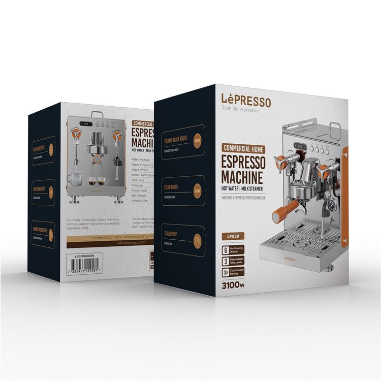 LePresso Commercial-Home Espresso Machine with Dual Boiler System, 3 Steam & Water Temperature Levels, Automatic Pressure Relief, Hot Water & Milk Steamer, Customizable Brewing, 6 Pre-Brewing Options, Water Boiler System - Silver