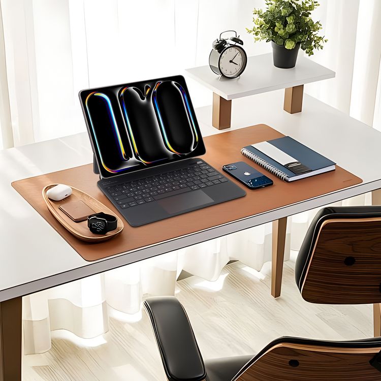 لوحة مفاتيح لاسلكية من الجلد من Levelo AeroBoard Saffanio لجهاز iPad Pro 13" 2024، عمود من الفولاذ المقاوم للصدأ الفاخر، وقت استعداد 300 ساعة، مسافة اتصال 10 أمتار، 500 مللي أمبير في الساعة - أسود