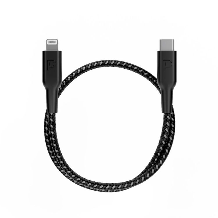 Powerology USB-C to Lightning 30Cm/0.98ft Braided Cable, PD 60W, MFI Certificated, more than 30000 Bends Lifespan - Black