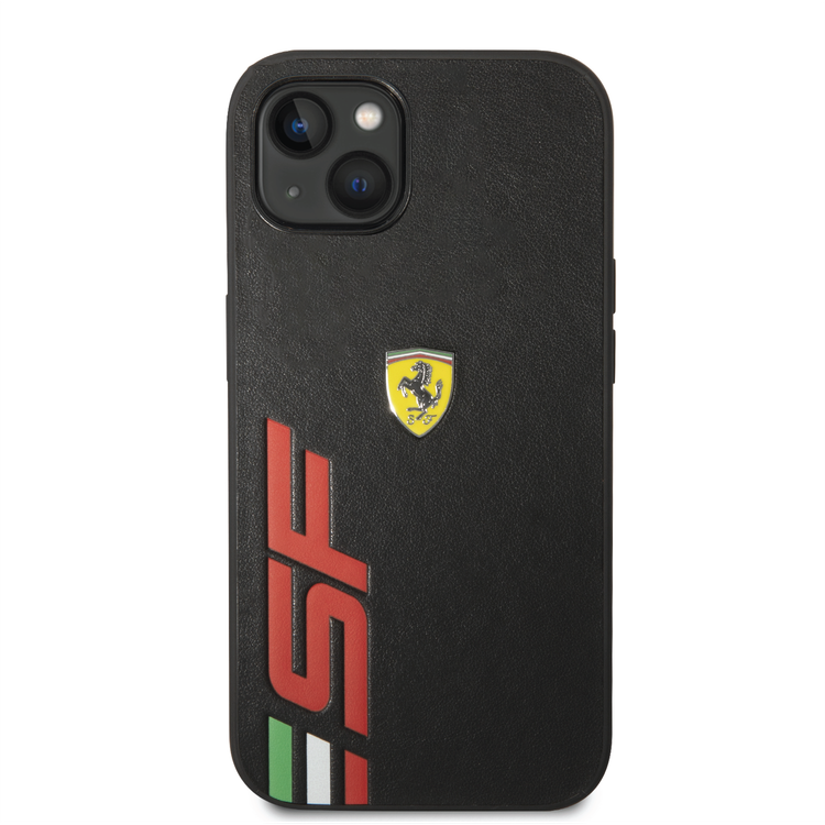 Ferrari PU Leather Case with Printed Big SF Logo iPhone 14 Plus Compatibility - Black