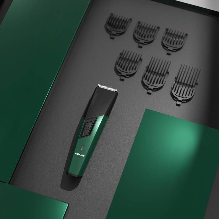 Green Lion Trim Flex Hair Trimmer with 6 Size Combs, 600mAh Battery Capacity, 8 Hours Charging Time, 45 Minutes Working Time, Type-C Charging Port, Stainless Steel Material, LED Indicator, Ergonomic & Low Noise Design - Black 