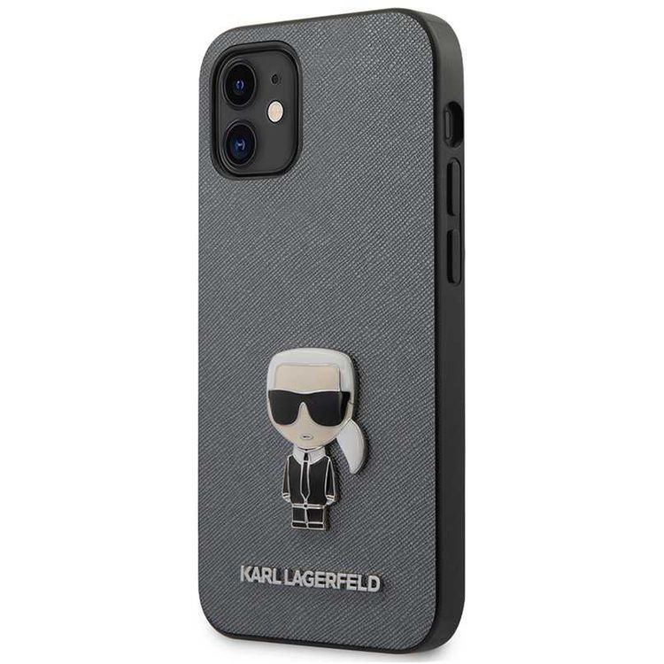 Karl Lagerfeld KLHCP12SIKMSSL PU Saffiano Case with Metal Pin Iconik for Apple iPhone 12 Mini (5.4 ) - Silver