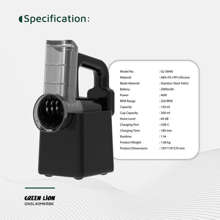 صانع السلطة جرين ليون مع تقطيع، وفرم، وتمزيق، بمواد آمنة للطعام، قاعدة غير قابلة للانزلاق، شحن USB-C، وقت تشغيل يصل إلى 60 دقيقة، سهل التنظيف والتركيب، حامي اليد للسلامة، 250 دورة في الدقيقة.