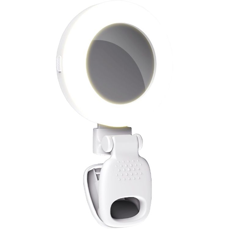 Porodo Lifestyle Clip-On Mirror Fill Light with Camera Shoe Mount, Type-C Charging Port, 200mAh Battery Capacity, Up to 4 Hours Working Time, 180° Adjustable Angle, Customizable Light Modes - White