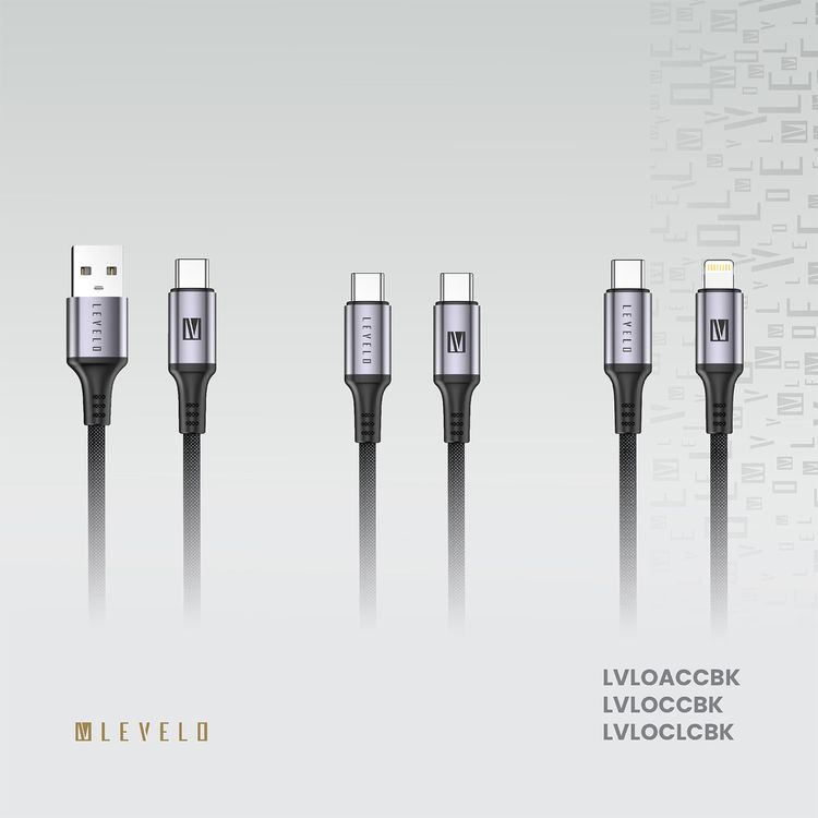 كابل Levelo Otto من USB-A إلى USB-C مع مقاومة للحرارة، شحن سريع ومزامنة البيانات، معدل نقل بيانات 480 ميجابت في الثانية، خالٍ من التشابك، طول الكابل 1.2 متر - أسود