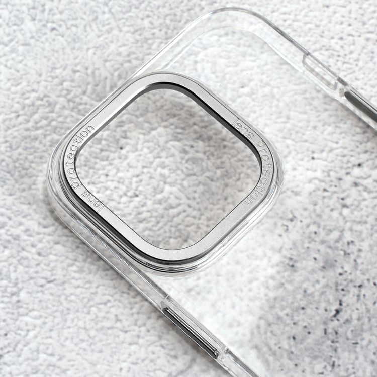 Levelo Sensa Clear Back Case for iPhone 14, Metal Camera Ring, Shockproof Edges, Highly Transparent, Easy Snap-on - Clear/Silver