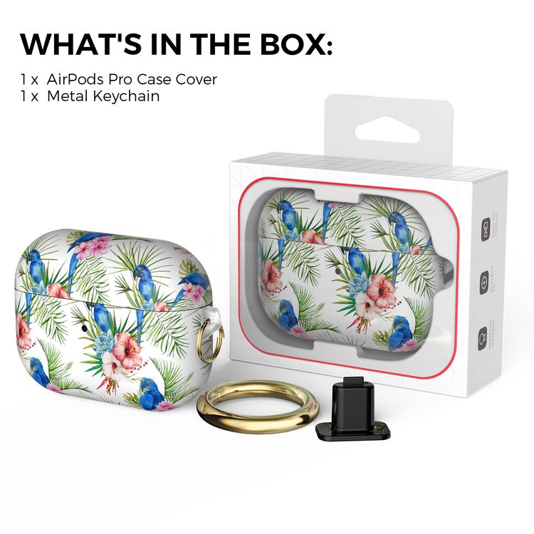 AhaStyle Premium TPU Rugged Hard Shell Design Case with Anti-Lost Ring Compatible for AirPods Pro, Scratch Resistant, Shock Absorption, Drop Protection, & Dustproof Protective Hard Shell Cover Suitable with Wireless Charging - Parrot - AirPods Pro