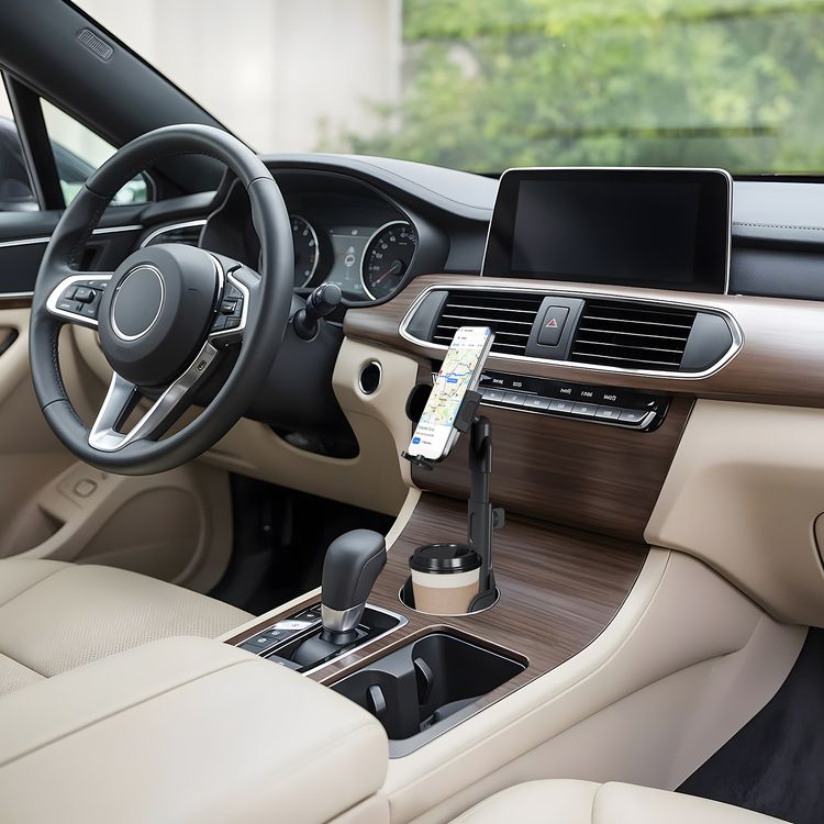 Green Lion GX-63 Cup Holder Phone Mount with 360° Rotation Head, Sturdy Telescopic Arm, Non-Slip Grip Pads, Cable-Friendly Design, ABS + PC Material, Universal Fit Base - Black