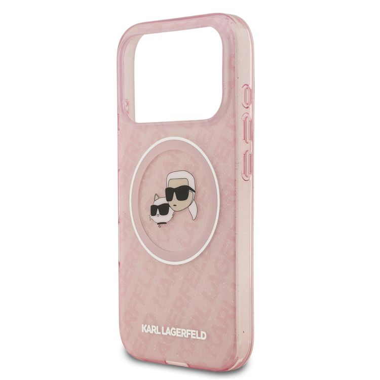 Karl Lagerfeld MagSafe IML Glitter & KL Repeated Case with Karl & Choupette for iPhone 17 Pro Max, Slim Profile, Drop Protection, Easy Snap-On, Sustainable Packaging, Comfortable Grip, Lightweight Design - Pink