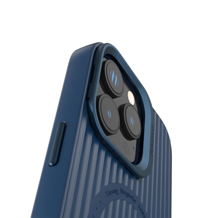 Levelo Livia Case for iPhone 16 Pro Max with MagSafe Compatibility, Impact-Resistant Corners, Built-in Kickstand, TPU with Silicone Surface, Metal Camera Ring - Blue