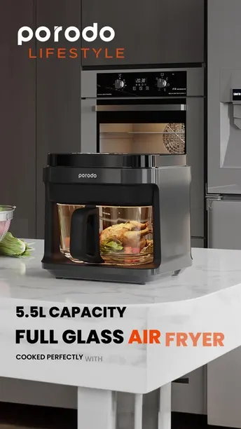 Porodo LifeStyle Glass Pot Air Fryer 5.5L 1200W