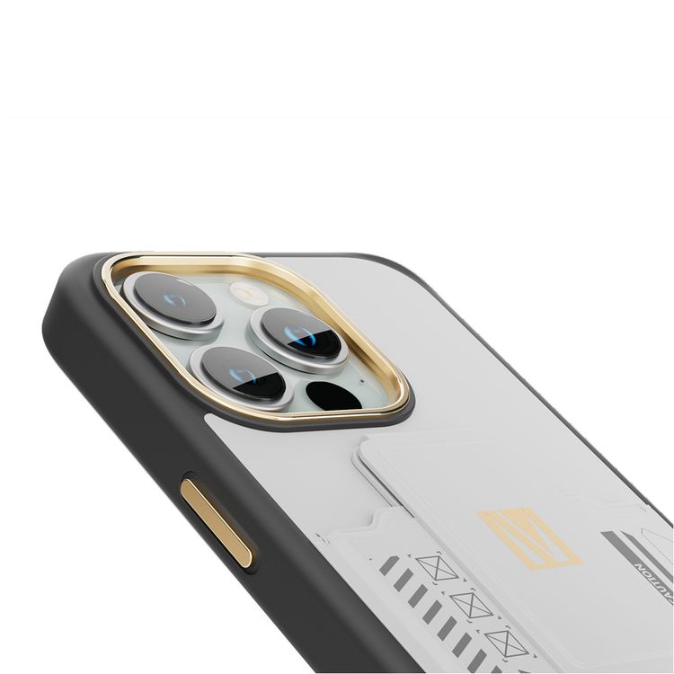 Levelo Morphix Cuero Gripstand Case for iPhone 15 Pro with Cardholder, Multi-Positioning Modes, PU Leather Material, Shock-Proof Edges - Grey