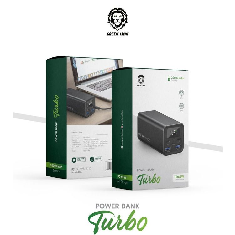Green Lion Turbo Heavy Duty 20000mAh Power Bank - Black