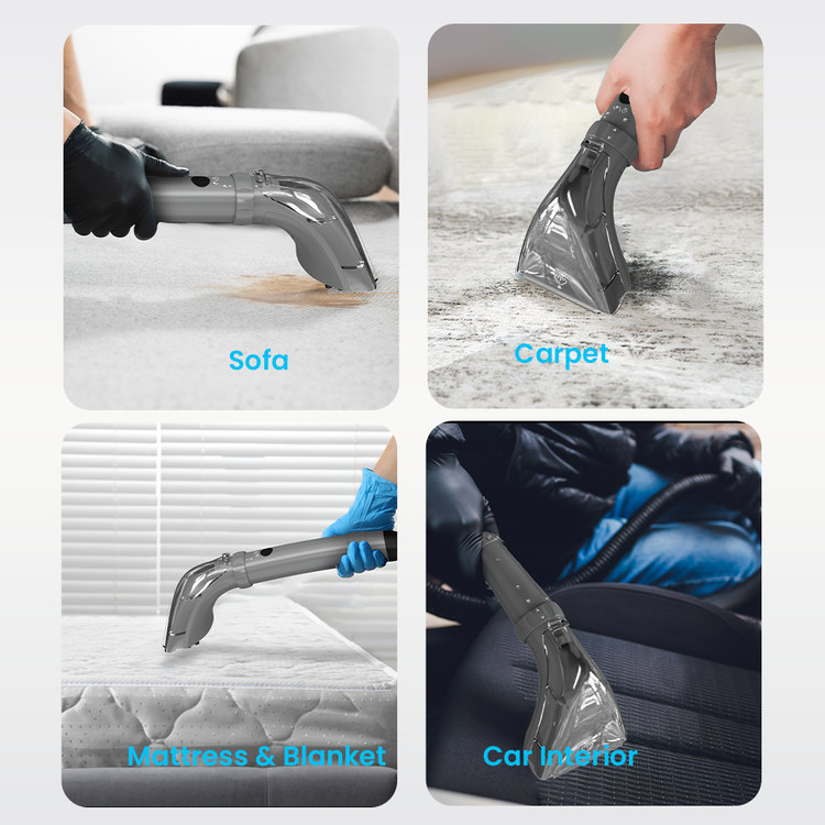 Powerology Powerful Spot Cleaner with Hot Water & Steam Functions, 1800mL Dirty Tank Capacity, 75dB Noise Level, 11kPa Suction Power, Dual-Tank System - Gray