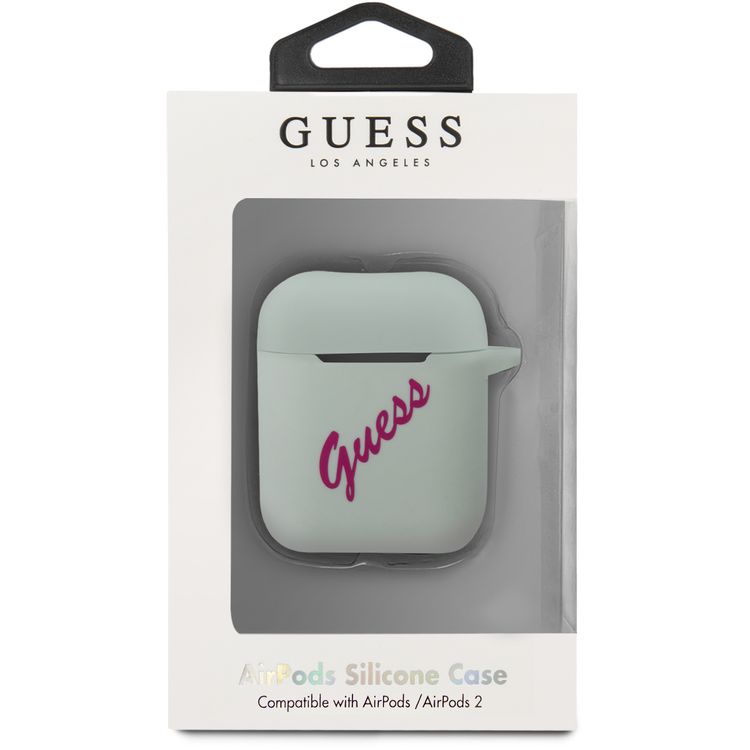 جراب سي جي موبايل من غيس من السيليكون العتيق بشعار فوشيا مع حبل متوافق مع ايربودز 1/2 ، مقاوم للخدش والسقوط ، غطاء سيليكون واقٍ ممتص ومقاوم للغبار ، ملمس ناعم ، سهل التركيب