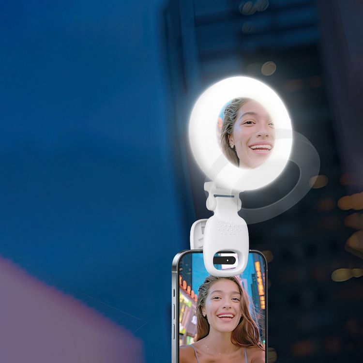 Porodo Lifestyle Clip-On Mirror Fill Light with Camera Shoe Mount, Type-C Charging Port, 200mAh Battery Capacity, Up to 4 Hours Working Time, 180° Adjustable Angle, Customizable Light Modes - White