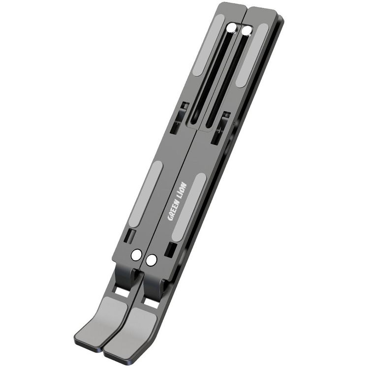 Green Lion X-Foldable Laptop Stand with 7 Adjustable Tilt Levels, Quick Heat Discharge, Aluminum Alloy & Silicone Material, Wide Compatibility, Anti-Slip - Gray