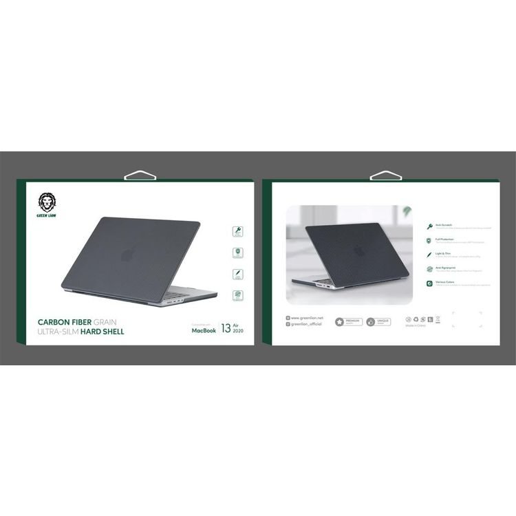 Green Lion Carbon Fiber Grain Hard Shell Case for MacBook Pro 13" with Anti-Scratch, 360° Full Protection, Lightweight & Thin - Black
