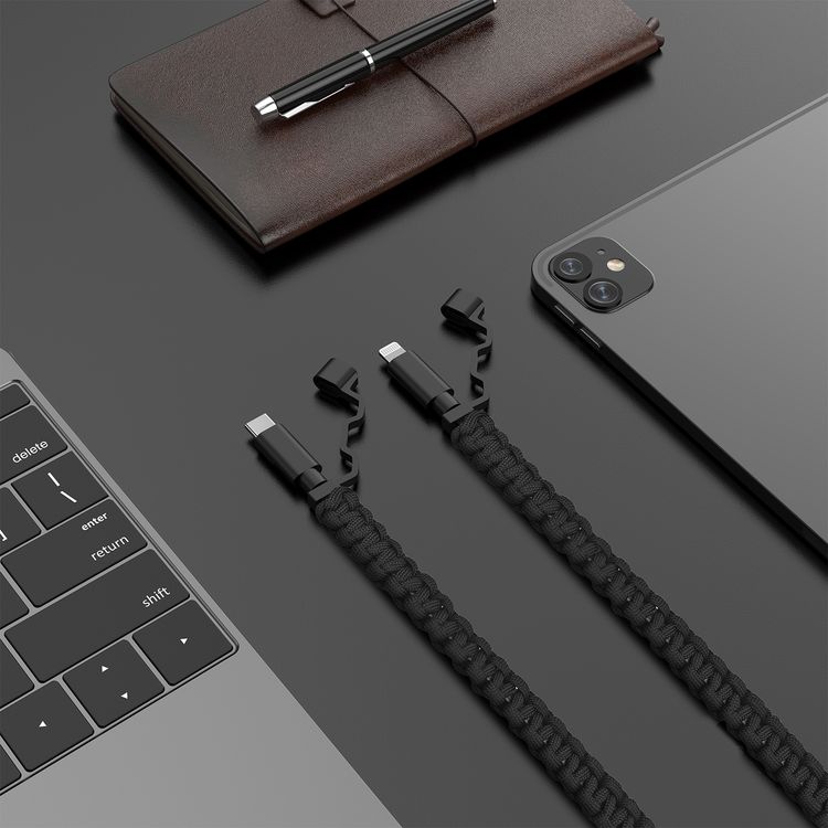 Green Lion Rescue USB-C to Lightning Cable with 1m Length, 20W Power Delivery, Fast Charge & Data Sync, 10000+ Bends Lifespan, TPE & Braided Material, Tangle-free Design - Black