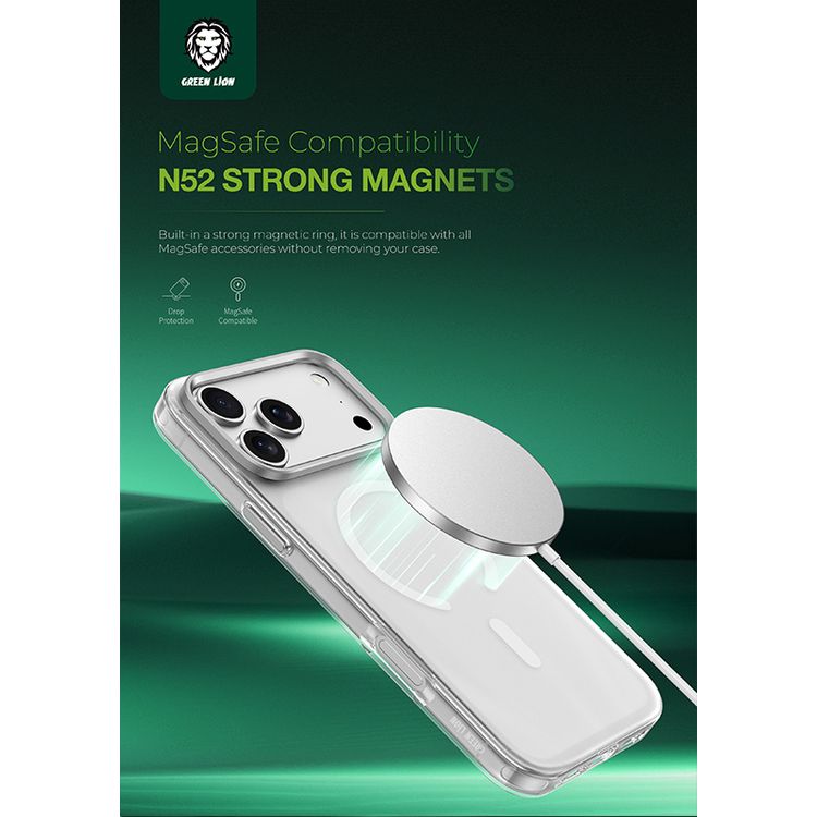 Green Lion Matte MagSafe Case for iPhone 17 Pro, Camera Protection, Drop Protection, Anti-Fingerprint, Anti-Scratch, Matte Shield, Precise Cutouts - Silver Titanium