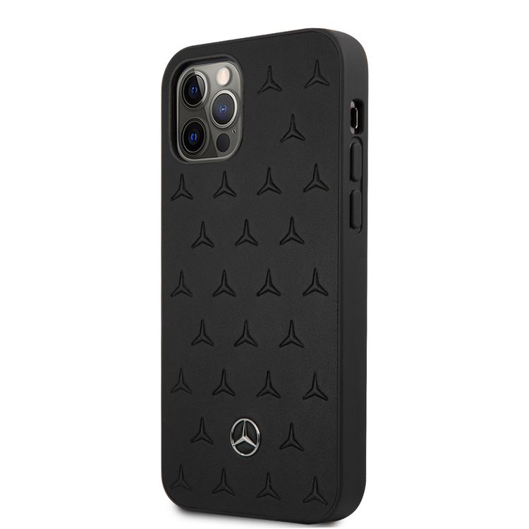 CG MOBILE Mercedes-Benz Leather Stars Pattern Hard Case Compatible for iPhone 12 Pro Max (6.7") Shock Absorbent, Easy Access to All Ports, Scratch Resistant, Drop Protection Back Cover Suitable with Wireless Charging - Black
