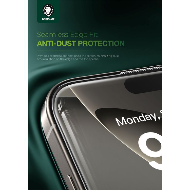 واقي شاشة Green Lion Albert AR لهاتف iPhone 16 Pro، مضاد للغبار، شفاف للغاية، مضاد لبصمات الأصابع، عالي النفاذية، صلابة ماسية 9H، لمسة حساسة - شفاف