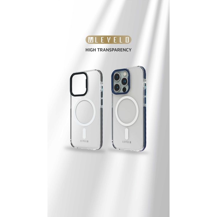 جراب شفاف من Levelo FlexiGuard MagSafe لهاتف iPhone 15 Pro Max، غطاء خلفي شفاف عالي الشفافية، حواف مقاومة للصدمات، مضاد للخدش 3H، متوافق مع MagSafe، حماية من الصدمات، حلقة كاميرا معدنية مرفوعة - أسود