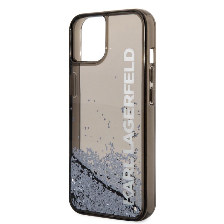 Karl Lagerfeld Liquid Glitter Elong Silicone Case Protector Compatible with iPhone 14 - Black