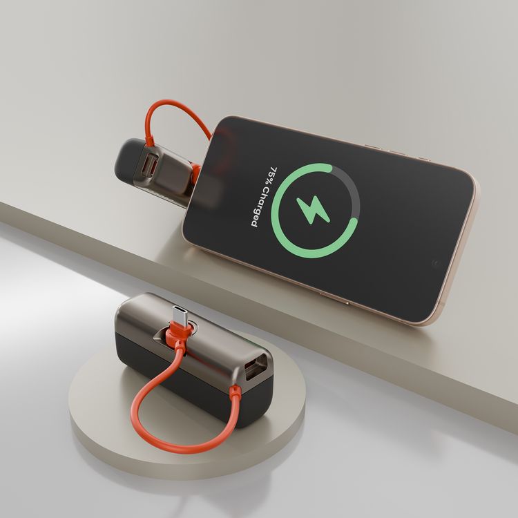 Porodo Pocket Volt 5000mAh Power Bank with Built-in Type-C Connector, 22.5W Power Delivery, Fast Charging Support, Compact Design, 15W Total Output - Black