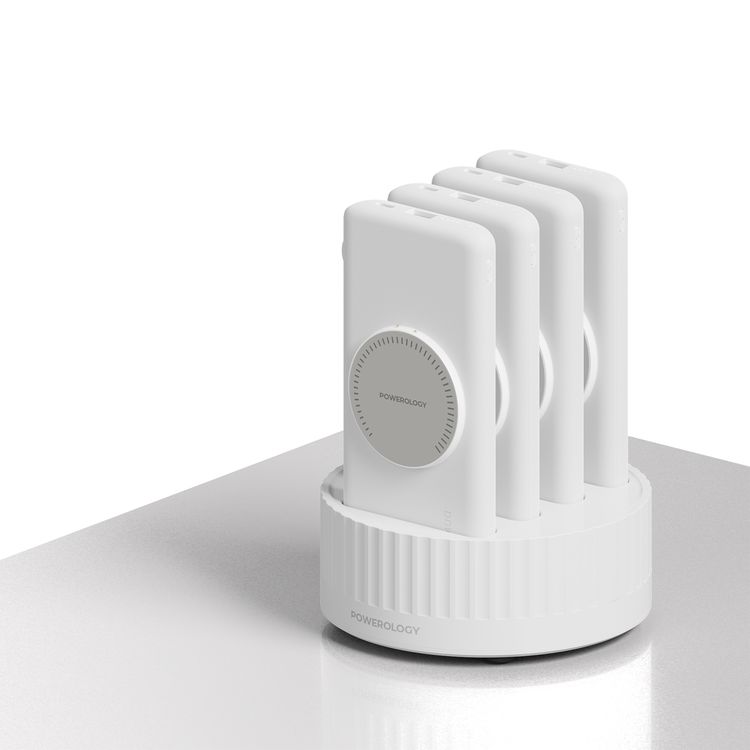 Powerology 4-in-1 Power Station with 10000mAh Battery Capacity, Built-In Cable, Rapid Re-Charging Station, 20W Power Delivery, 15W Wireless Output, Built-in Safeguards - White