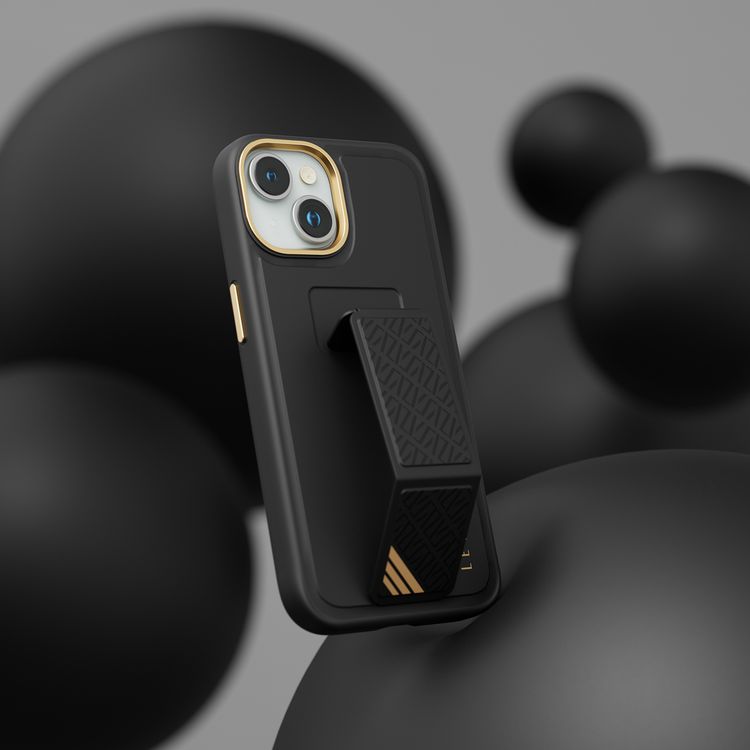 جراب Levelo Morphix Cuero Gripstand لهاتف iPhone 15 Plus، أوضاع متعددة، جلد PU، حواف مقاومة للصدمات - أسود