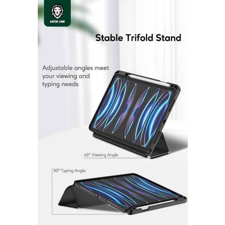 Green Lion Hogo Premium Case with Pencil Holder for iPad 10"-10.9",  Easy Install & Remove, Full Body Drop Protection, Effective Shock Proof, Stable Trifold Stand, Adjustable Angels - Black