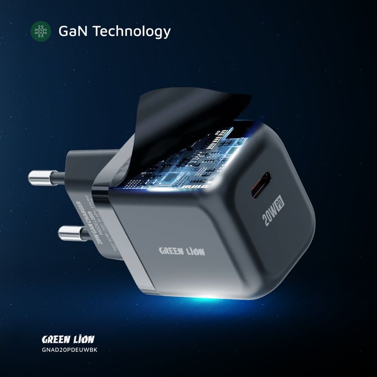 Green Lion Ultra Compact GaN Wall Charger with Single USB-C Port and PC Flame Retardant Material, Fast Charging Support, Charging Protection, Universal Compatibility, Ultra Portable - Black