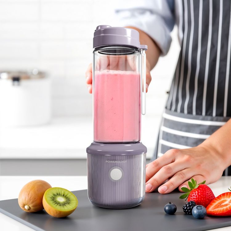 Powerology Press & Refresh Portable Blender with 450mL Capacity, 126W Motor Power, Sharp Steel Blades, Leakproof, BPA-Free Material, 16500RPM Motor Speed - Lavender