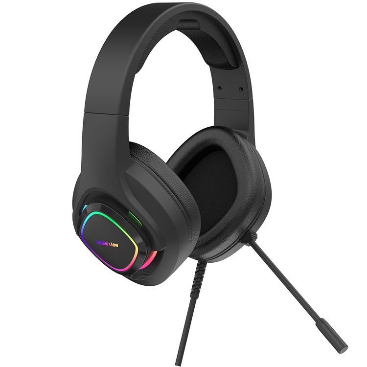 سماعة الألعاب جرين ليون GP32X مع ميكروفون مانع للضوضاء، صوت عالي الوضوح، أضواء بثلاثة ألوان، منفذ صوت 3.5، انحناء 360°، مريحة للارتداء - أسود