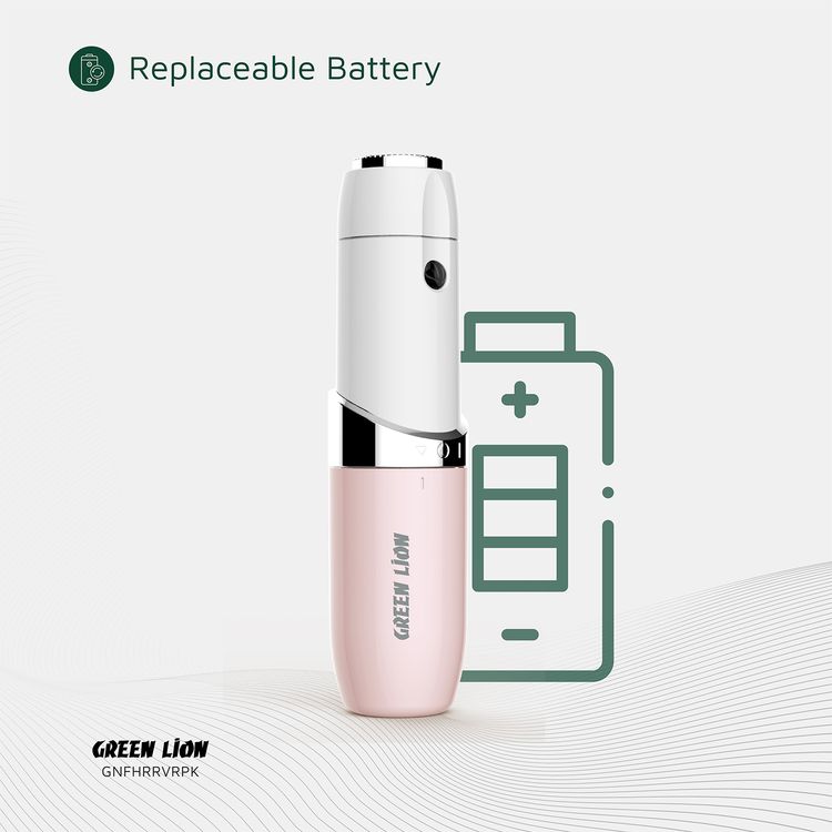 Green Lion Facial Hair Remover with Stainless Steel Blade & LED Indicator, 1W Power, 1000 RPM Motor Speed, Replaceable AA Battery, Protective Cover, Skin Friendly, Ergonomic Design - Pink