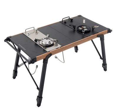 طقم طهي بورودو مع موقد مزدوج طاولة تخييم بلهب قابل للتعديل، إشعال كهربائي، محمول وسهل الحمل، تنظيف سهل بالمسح، طول خرطوم الغاز 65 سم، تصميم متعدد الوظائف - أسود