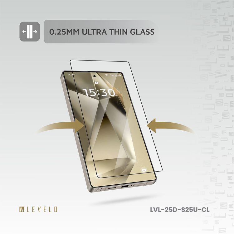 Levelo 2.5D Silk Print HD Clear Glass for Samsung Galaxy S25 Ultra, High Silicone Aluminum, 0.25mm Ultra Thin, Scratch-Resistant, Oleophobic & Hydrophobic Coating, Instant Fingerprint Unlock, Air Bubble Prevention, Explosion- Proof, Auto-Exhaust - Clear