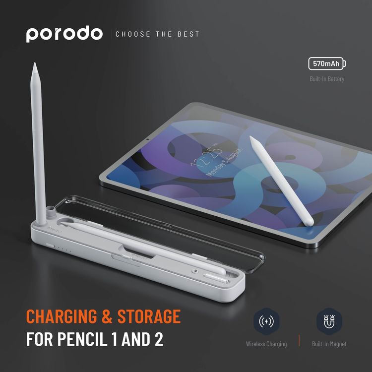 Porodo Charging & Storage for Pencil 1/2 570mAh - White