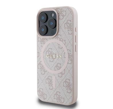 Guess Magsafe PU 4G Hard Case with Classic Logo for iPhone 16 Pro Max, Drop Protection, Easy Snap-on, Slim & Lightweight Design, MagSafe Compatibility for Wireless Charging - Pink