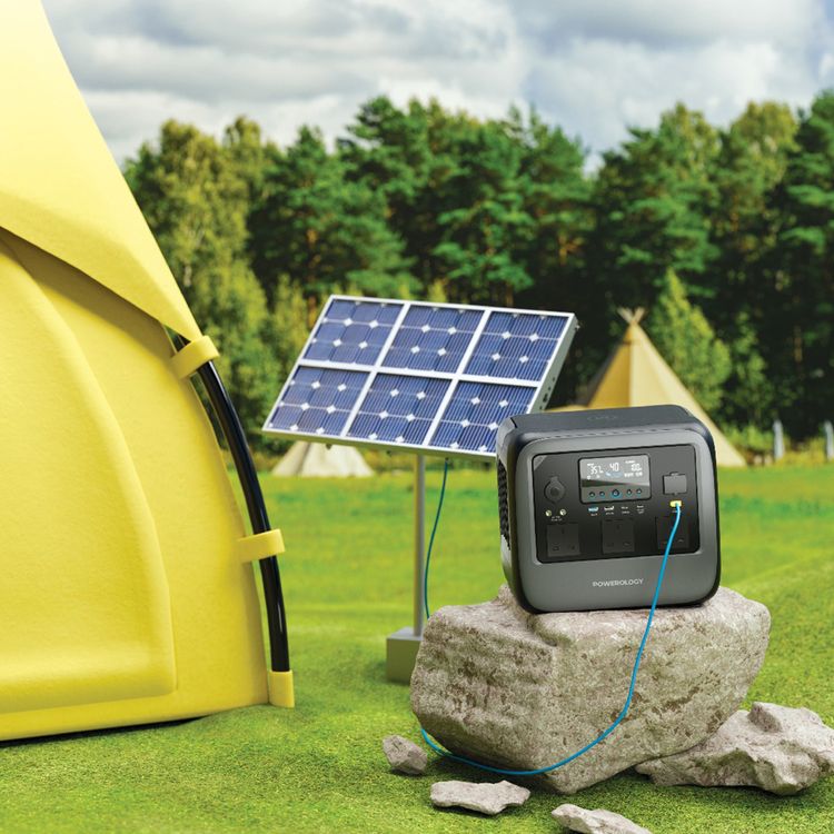 Powerology Pater III Portable Power Station with 1200W Rated Power, 2400W Peak Power, 945Wh Battery Capacity, 230V Voltage, Efficient 350W Max Solar Input, PD 100W Max USB-C Output, 15W Wireless Output, 120W Max Car Port Output, 3x AC Outlets, Power Monitoring Display, Built-in Safeguards - Gray