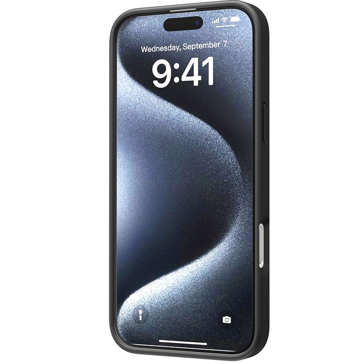 حافظة Levelo Morphix Gripstand مع حامل بطاقات لهاتف iPhone 16 Pro Max، حامل بطاقات مدمج، زوايا مقاومة للصدمات، ملمس نحيف بدون غطاء، حافة كاميرا مرتفعة، مادة فائقة المتانة - رمادي