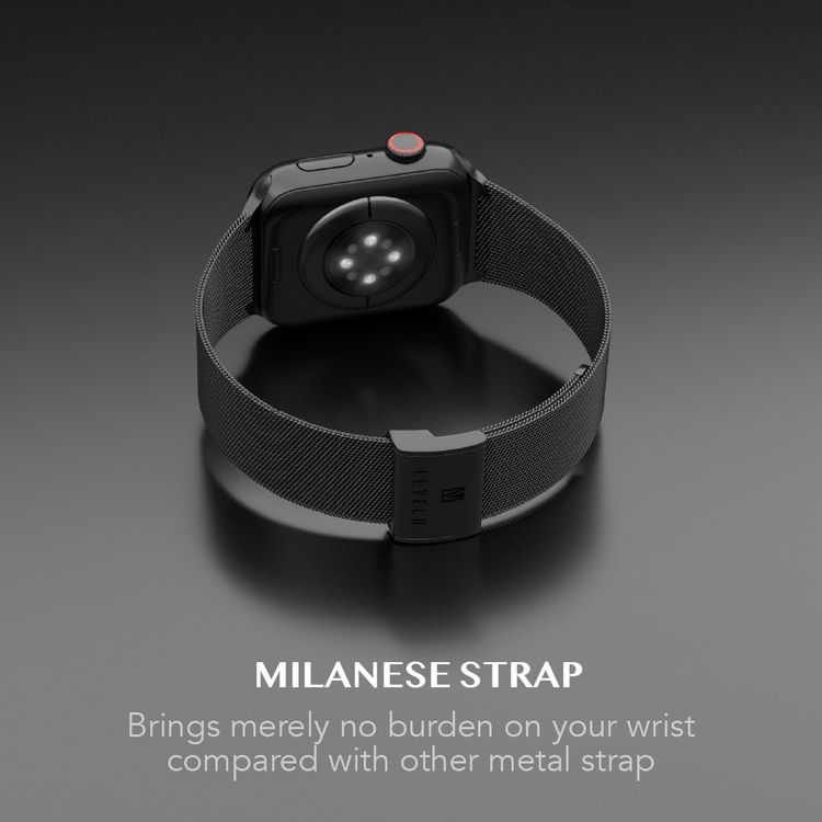 Levelo Double Milanese Watch Strap for Apple Watch 42/44/45mm, Stainless Steel Material, Double-lock Folding Buckle, Adjustable Strap, Easy Installation - Black