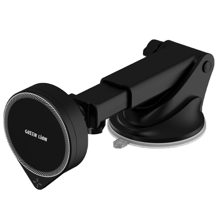 Green Lion GH-17 MagSafe Holder, 15W Fast Charging, Extendable Arm with a Range of 94 to 120 mm, Easy Installation, Telescopic Retractable Data Cable, Air Vent Attachable, Strong Magnetic Adsorption - Black