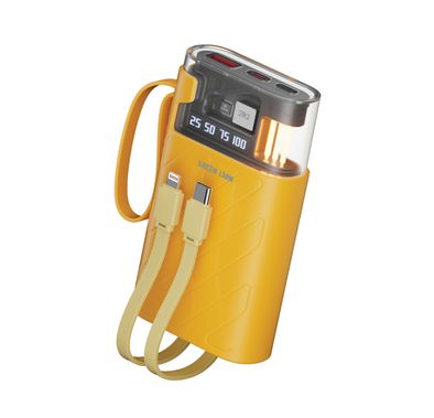 Green Lion Elixir Vault 10000mAh Power Bank, ABS Material, Digital Display, Silicone Lanyard, LED Warm Light, Built-in Cables - Yellow