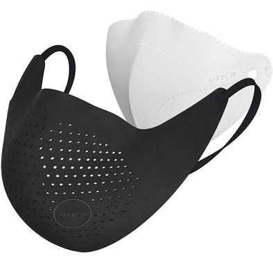 Airpop Original Reusable Face Mask, 4-Layer Filter Face Coverings, Contoured Fit, Folding Adjustable Face Mask, Adult Face Masks for Pollutant Protection - Black